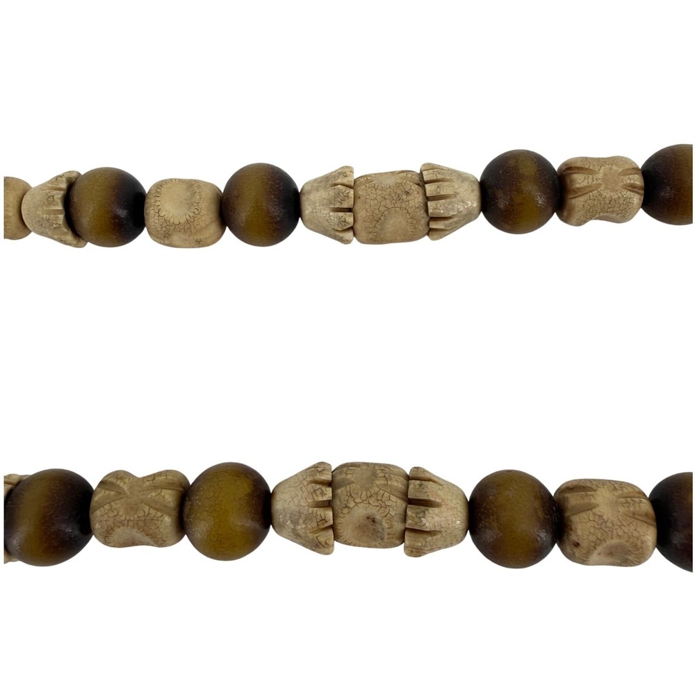 Vintage Hand Carved Beaded Necklace‎ Brown Tan Earthy Boho Statement - Picture 3 of 6